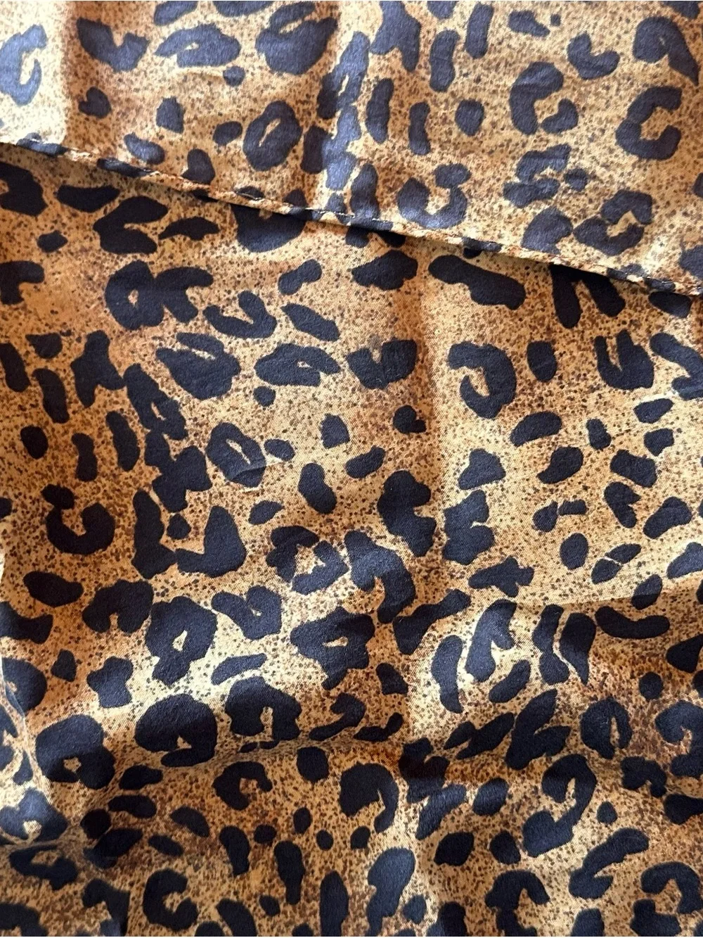 Leopard Print Satin Scarf Wrap - Brown